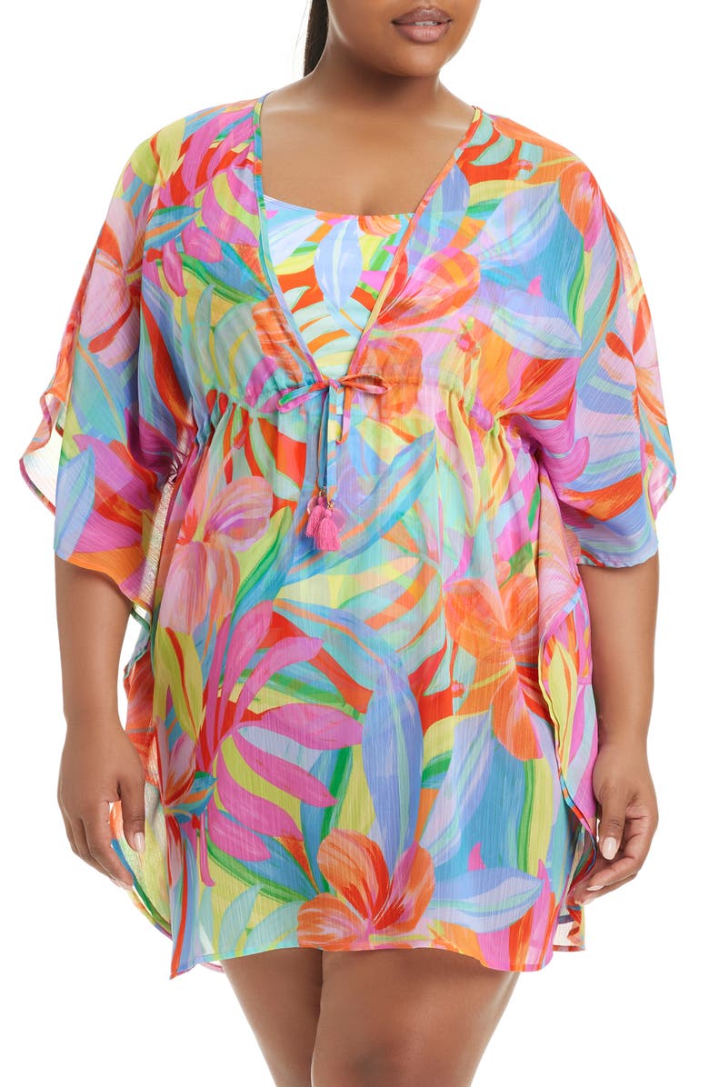 BLEU by Rod Beattie Semisheer Cover-Up Caftan, Main, color, Blue Multi