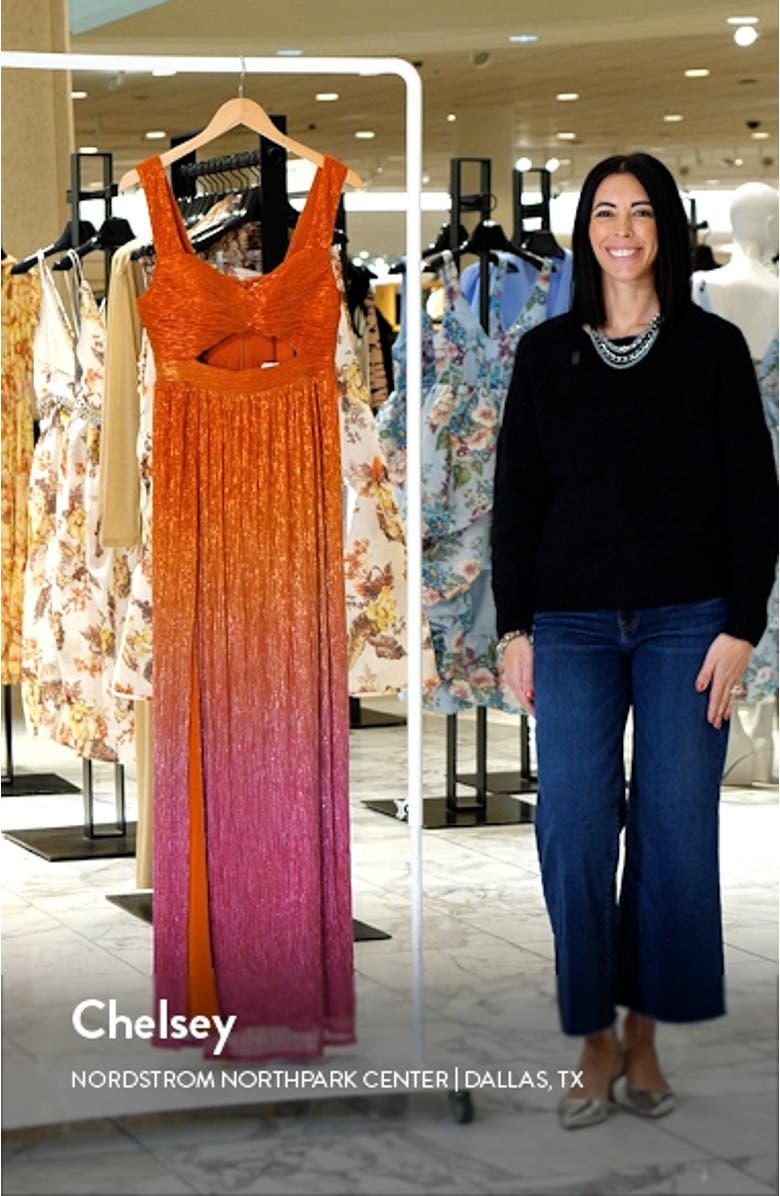 Meredith Metallic Ombré Cutout Plissé Gown, sales video thumbnail