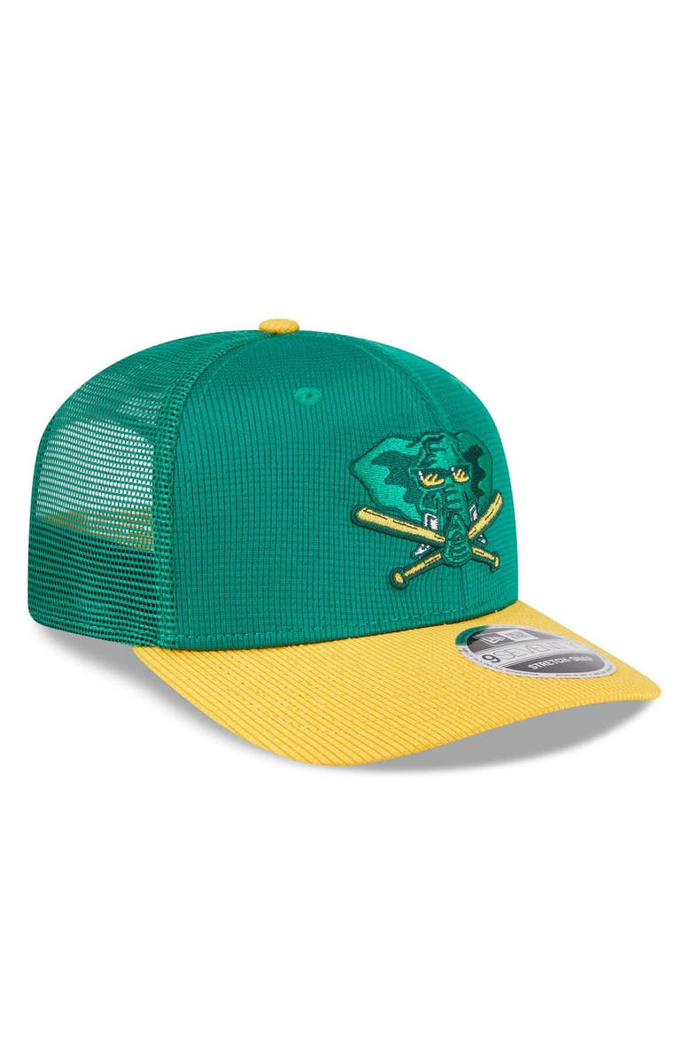 New Era Men's New Era  Green/Gold Athletics 2025 Batting Practice 9SEVENTY Stretch-Snap Trucker Hat, Alternate, color, 