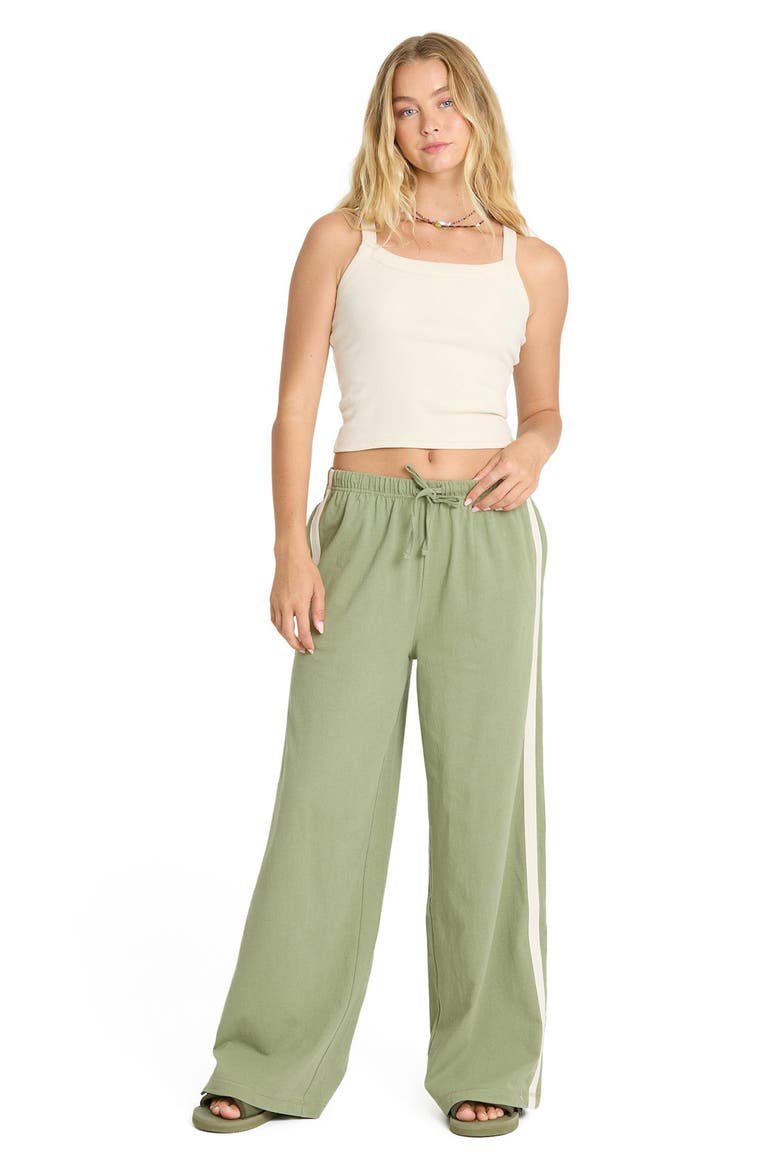 Wave Stamp Side Stripe Wide Leg Cotton Jersey Pants, Alternate, color, ARMY GREEN