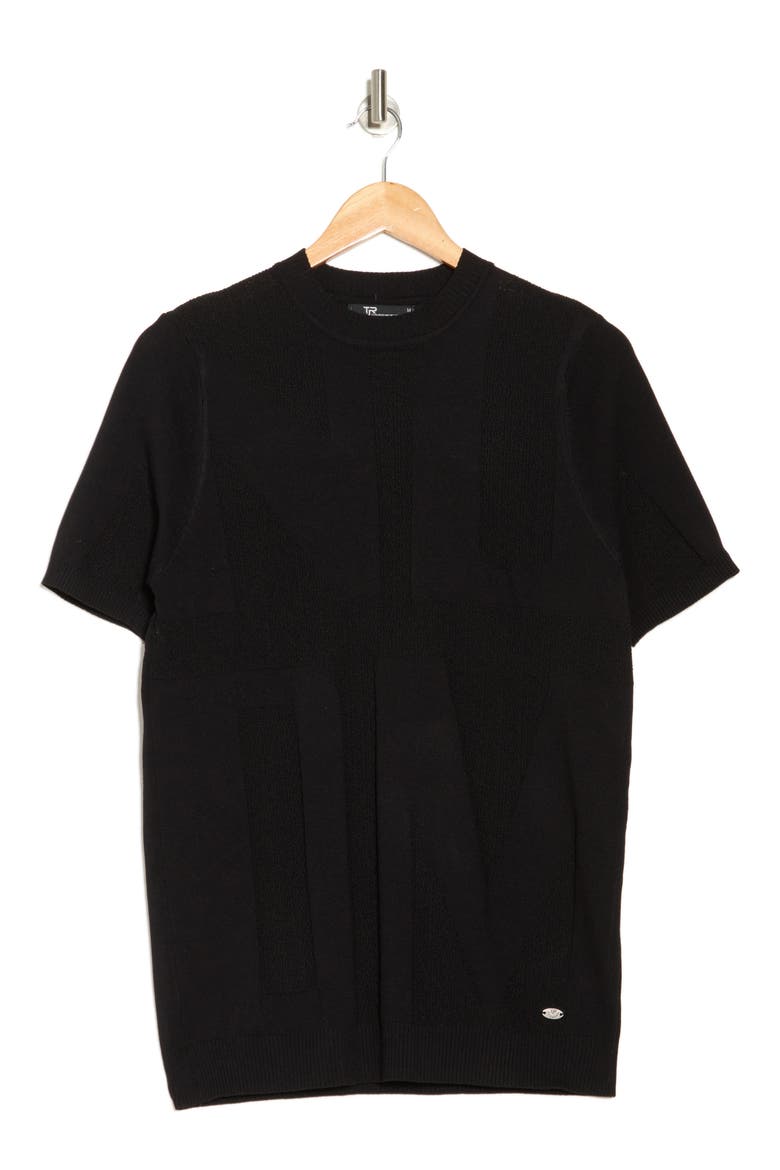 Textured Knit Short Sleeve Sweater, Alternate, color, BLACK