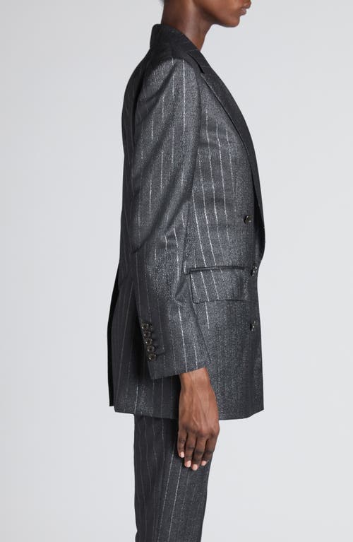 Tom Ford Single Breasted Wool Flannel Jacket With Stripes In Dark Silver
