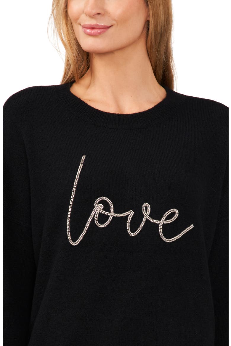 Love Beaded Crewneck Sweater, Alternate, color, RICH BLACK