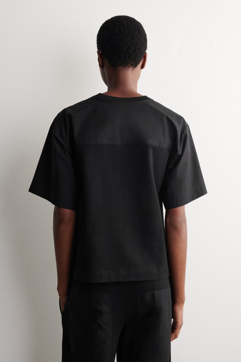 Poplin-paneled Jersey T-shirt, Alternate, color, BLACK