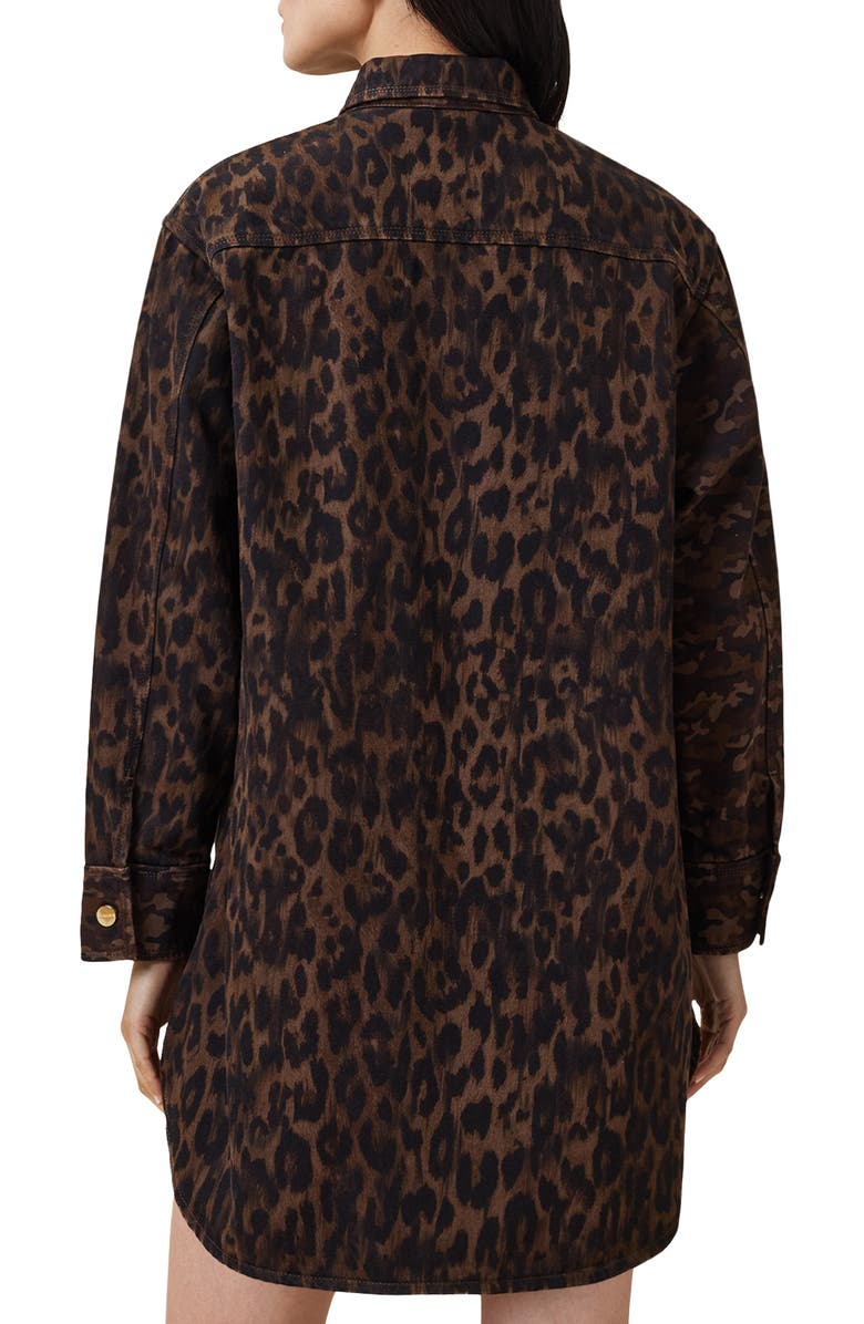 AllSaints Faye Camo & Leopard Long Sleeve Shacket Minidress, Alternate, color, 