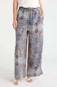 T Tahari Patchwork Print Pull-On Wide Leg Pants