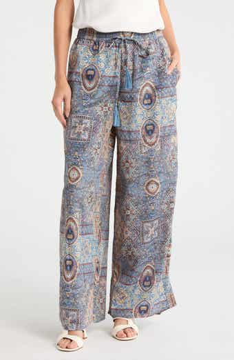 T Tahari Patchwork Print Pull-On Wide Leg Pants