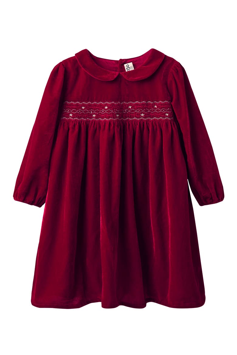 Kids' Smocked Velvet Dress, Main, color, RED