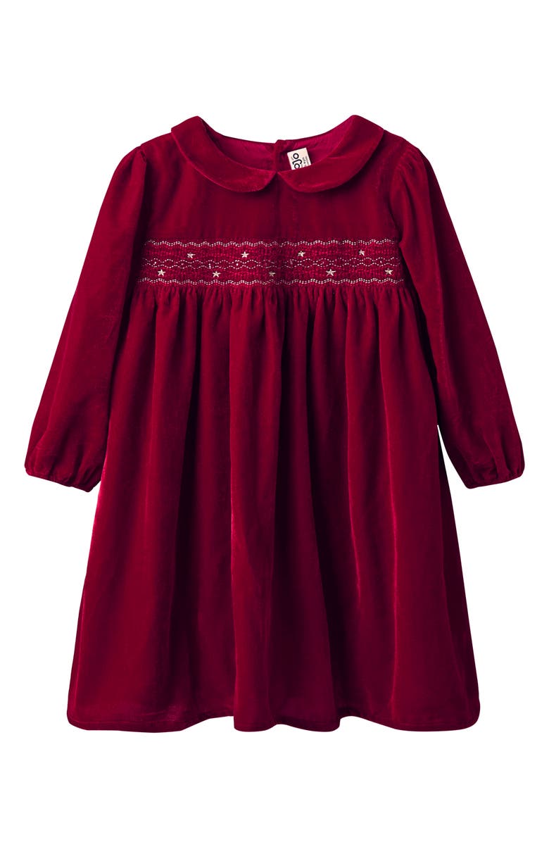 JOJO MAMAN BEBE Kids' Smocked Velvet Dress, Main, color, Red