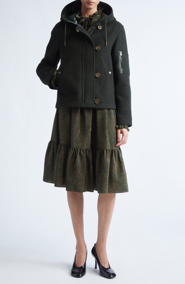 Burberry Wool Felt Hooded Jacket, Alternate, color, Green Melange