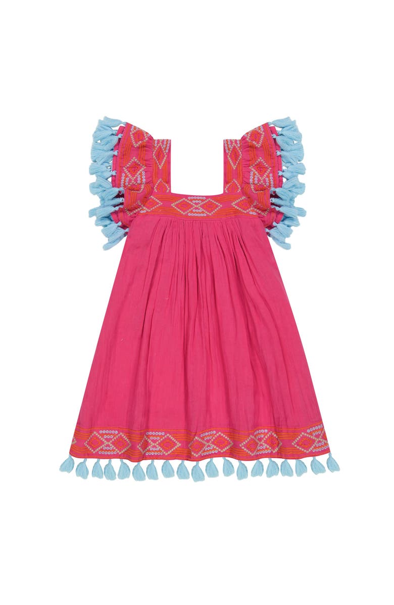 Mer St. Barth Serena Girl's Tassel Dress Raspberry Embroidery, Main, color, Pink