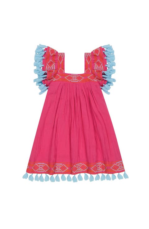 Serena Girl's Tassel Dress Raspberry Embroidery