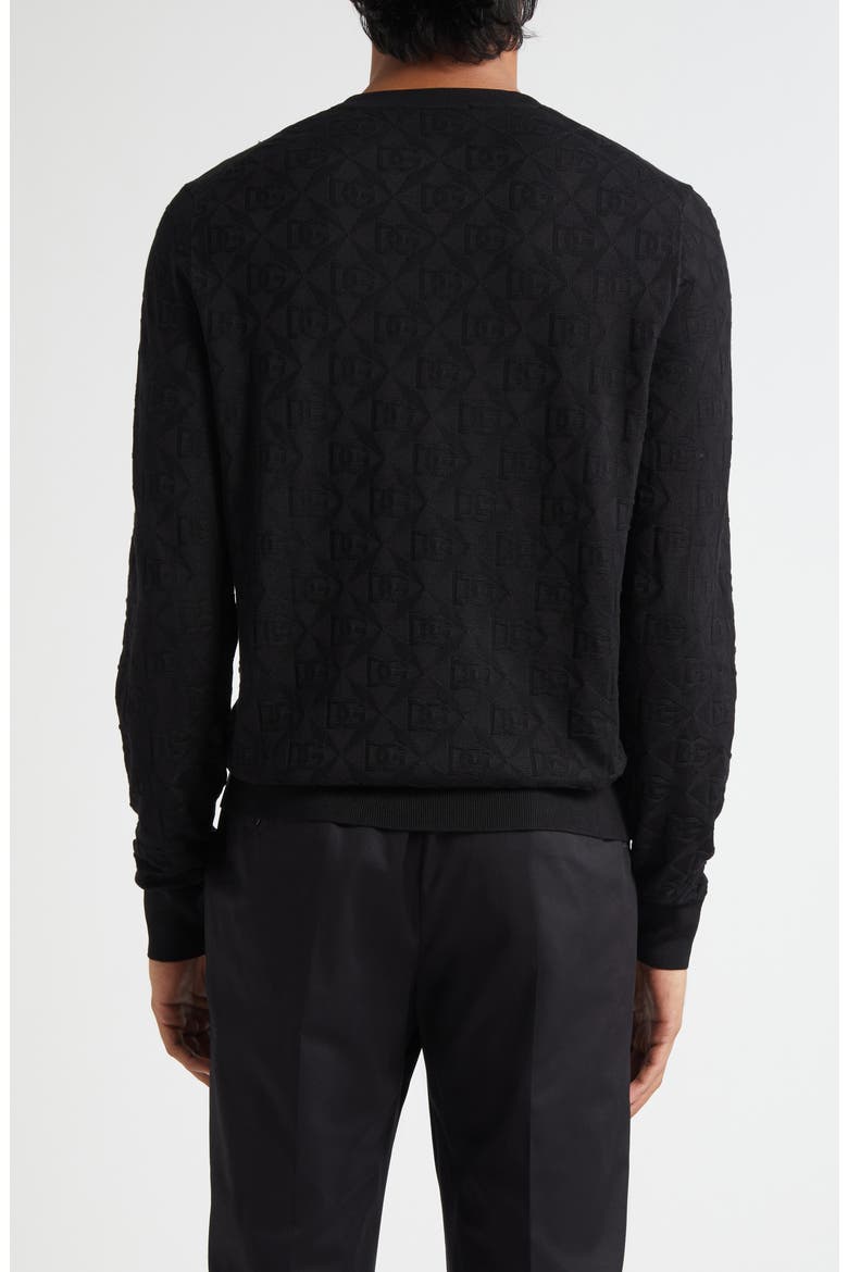 Logo Jacquard Silk Crewneck Sweater, Alternate, color, NERO