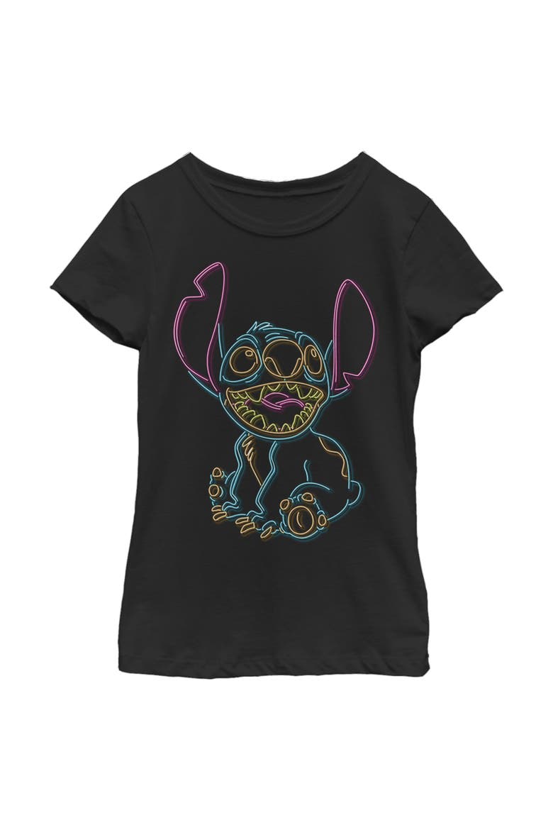 Girl's Lilo & Stitch Bright Neon Outline  Graphic T-Shirt, Main, color, Black