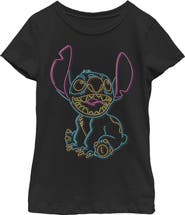 Lilo & Stitch Girl's Lilo & Stitch Bright Neon Outline Graphic T-Shirt