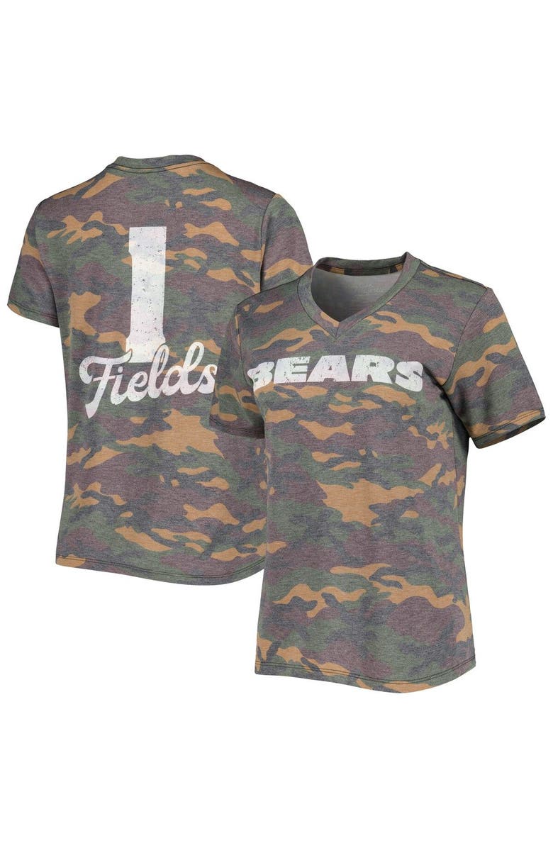 INDUSTRY RAG Women's Majestic Threads Justin Fields Camo Chicago Bears Name & Number V-Neck Tri-Blend T-Shirt, Main, color,