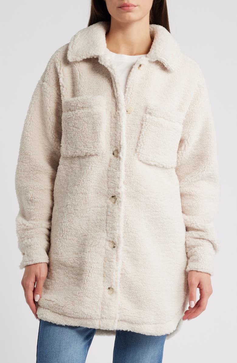 Thread & Supply Plaid Fleece Shirt Jacket, Alternate, color, White Alyssum