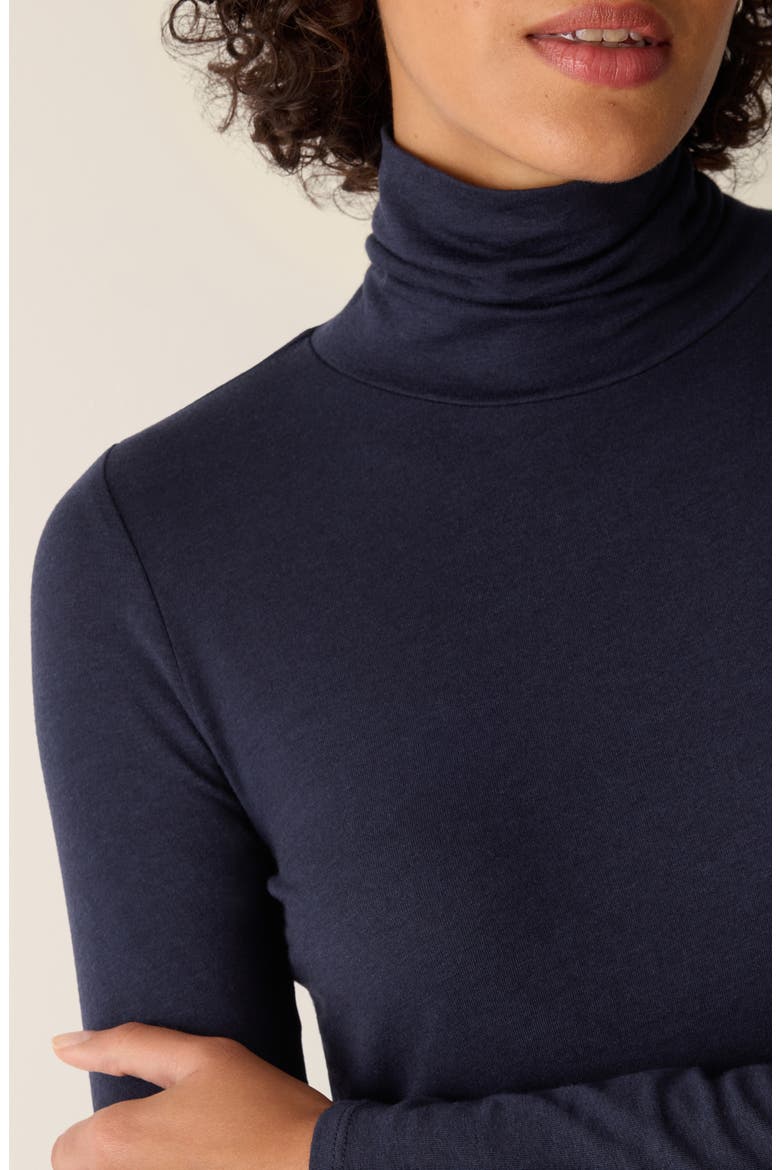 Turtleneck Stretch Organic Cotton Blend Top, Alternate, color, INK