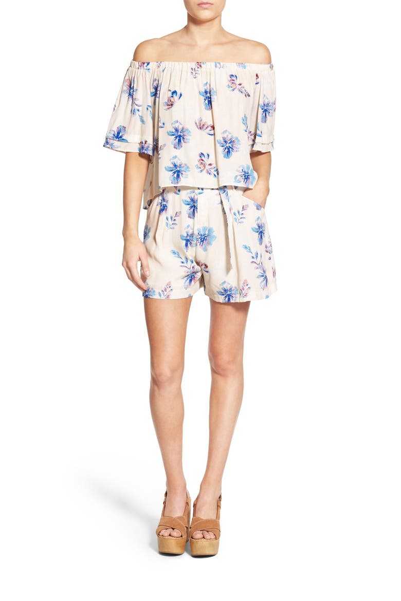 ASTR 'Savannah' Off the Shoulder Top, Alternate, color, PEACH MULTI FLORAL