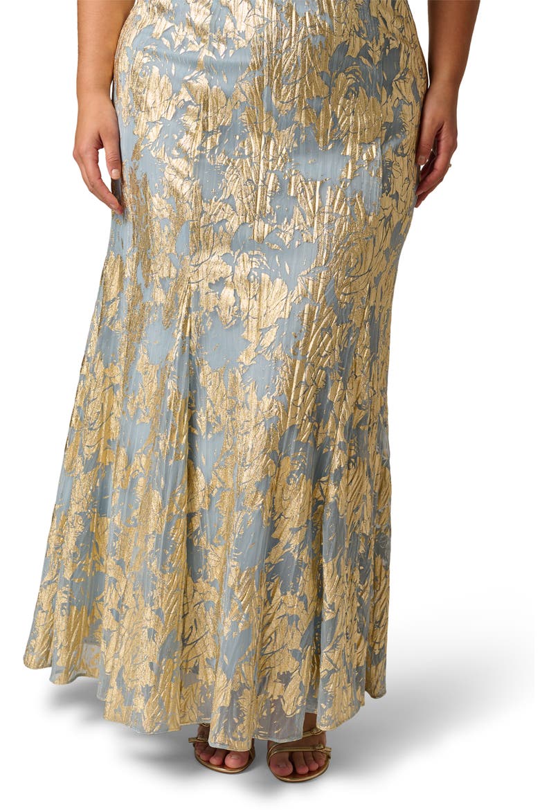 Foil Leaf Mermaid Gown, Alternate, color, LIGHT BLUE/ GOLD
