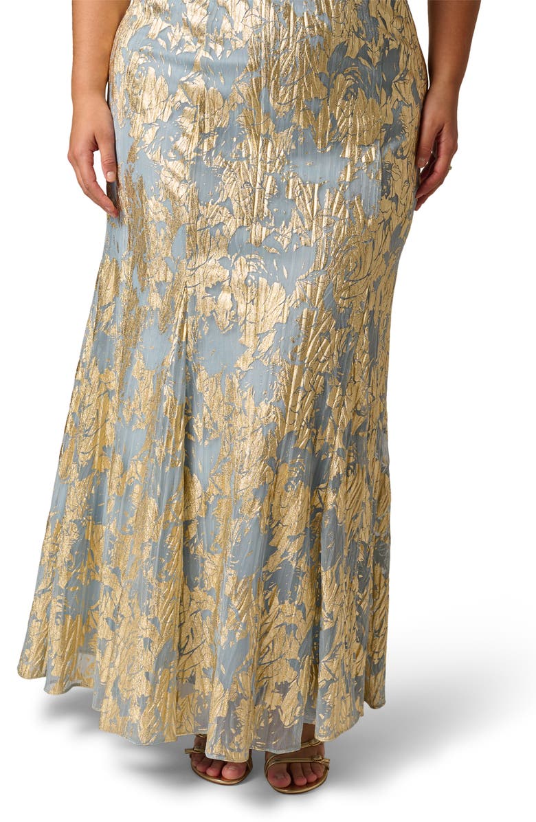 Adrianna Papell Foil Leaf Mermaid Gown, Alternate, color, 