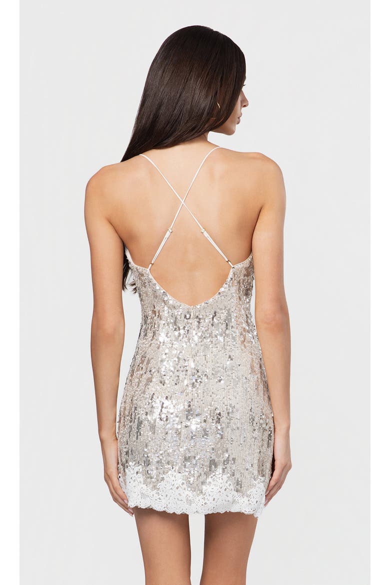 Cella Lace Combo Sequin Dress, Alternate, color, Silvery Champagne/White