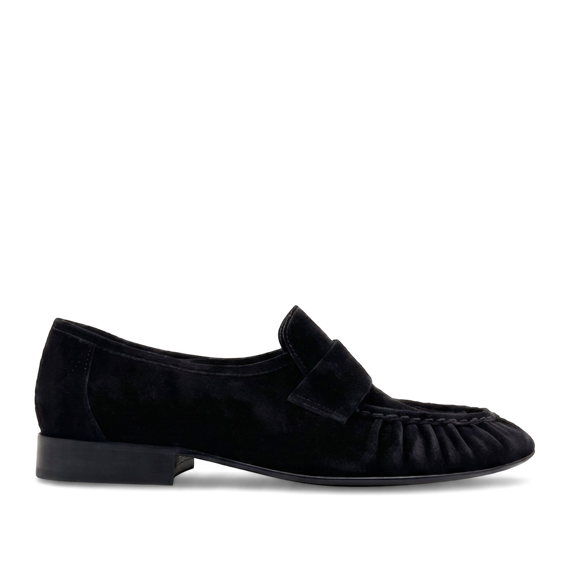 York Ruched Suede Loafers, Main, color, Black Suede