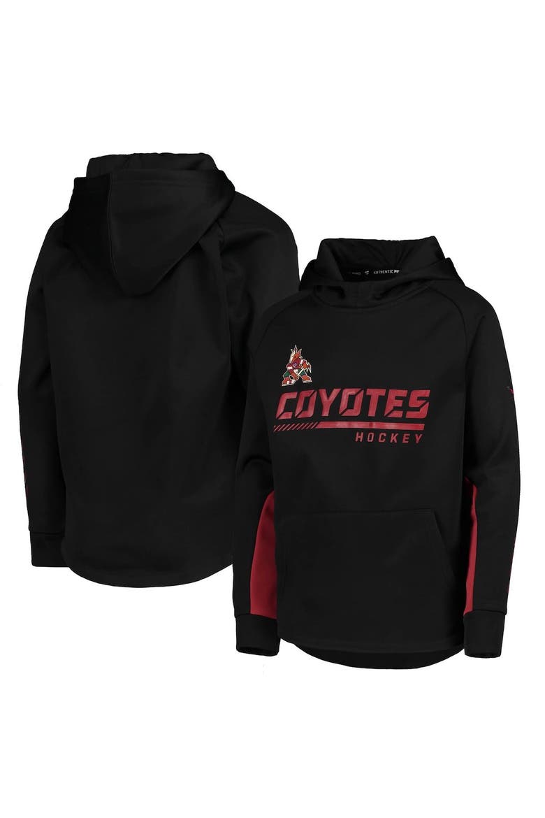 Youth Fanatics Branded Black Arizona Coyotes Authentic Pro Raglan Pullover Hoodie, Main, color, Black