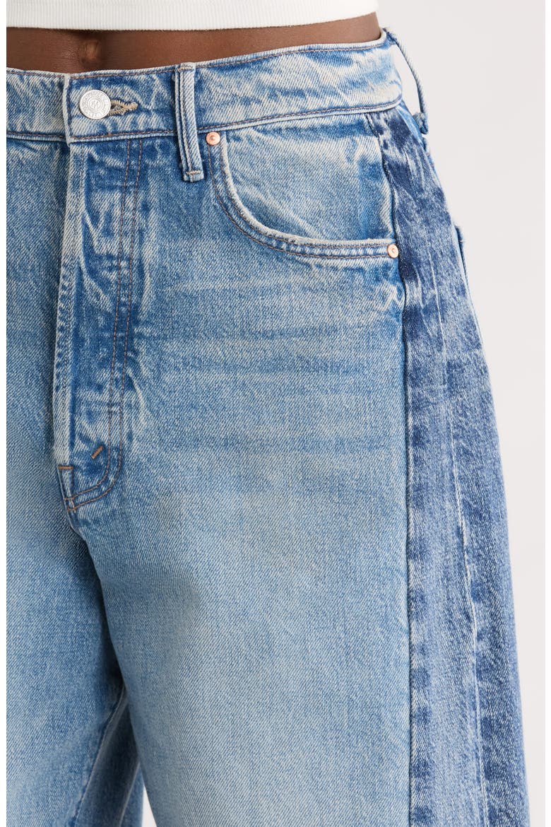Pipe Dream Button Sneak High Waist Fray Hem Wide Leg Jeans, Alternate, color, BLINDED BY THE DARK