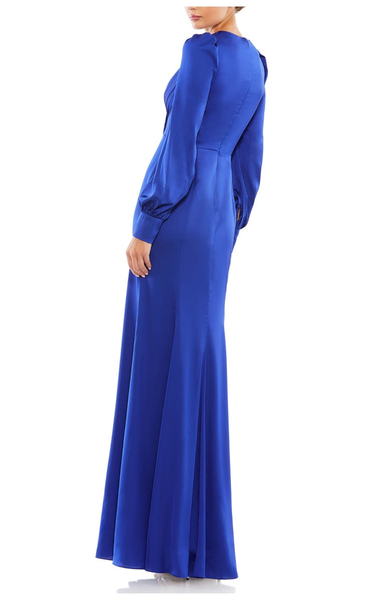 Mac Duggal Satin Ruched Bishop Sleeve Gown, Alternate, color, Royal Blue