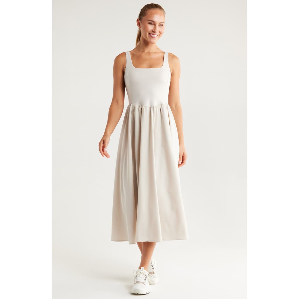 Zella Effortless Square Neck Midi Dress In White