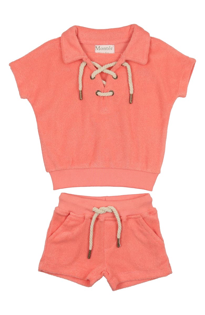 Manière Kids' Beach Terry Polo & Shorts Set, Main, color, Coral