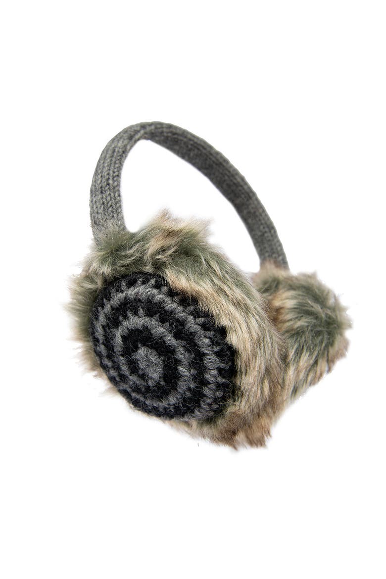 Hand Knit Spiral Earmuffs, Main, color, Ash/Black