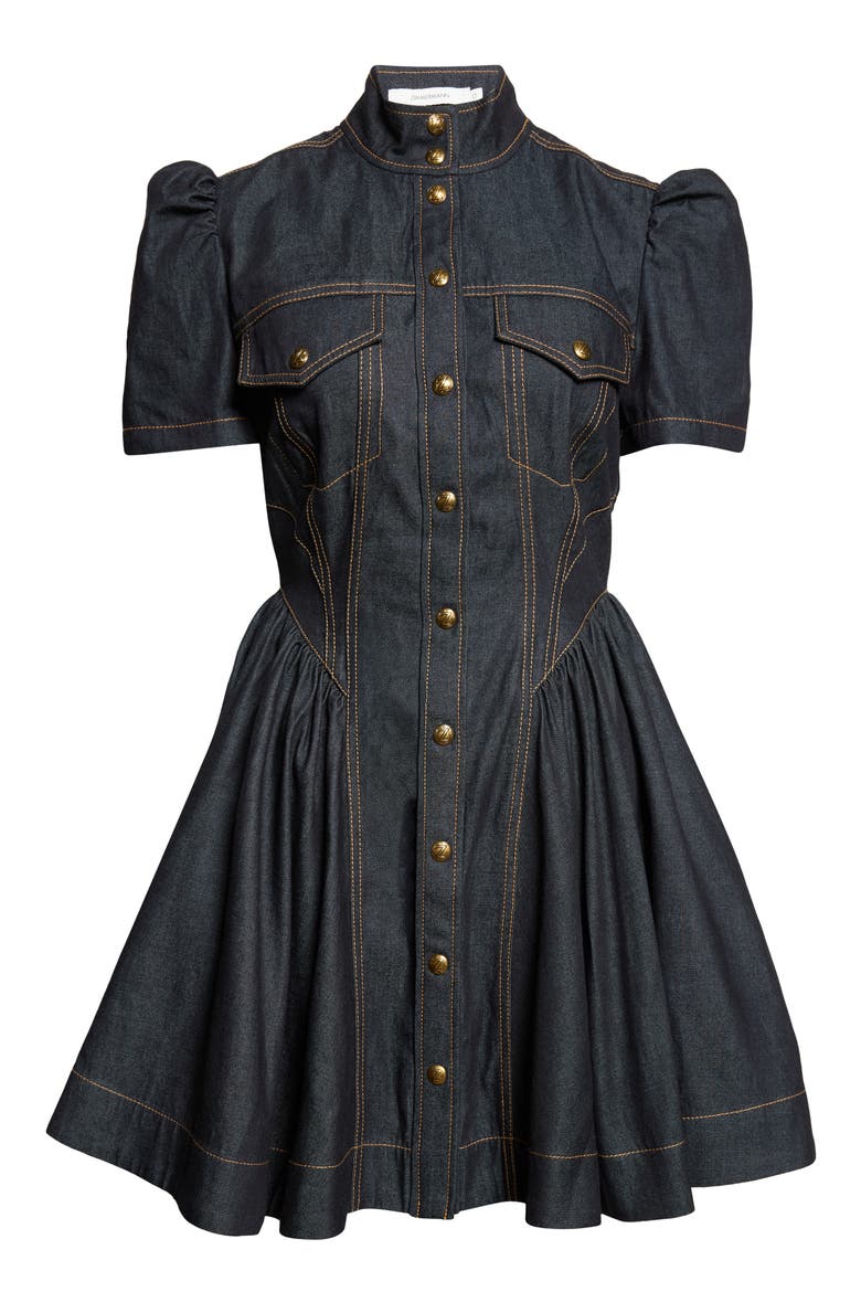 Denim Corset Minidress, Main, color, ONYX BLUE