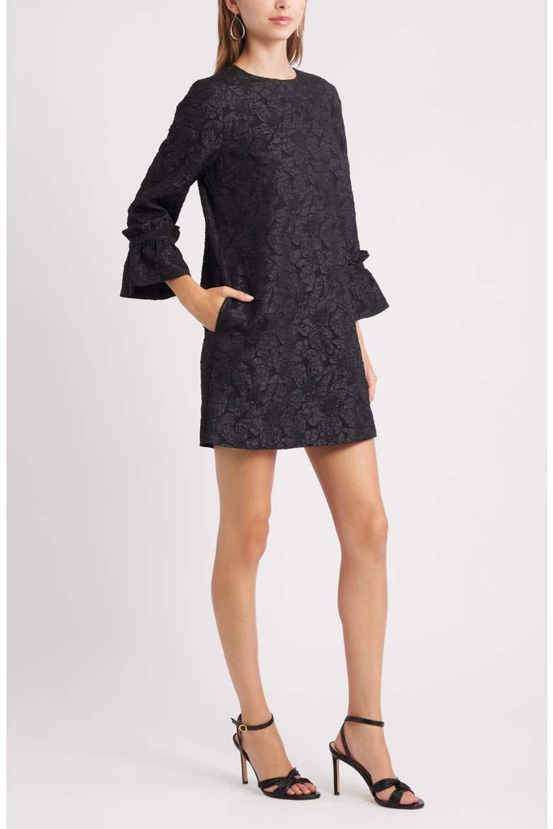 Floral Jacquard Shift Minidress, Alternate, color, BLACK