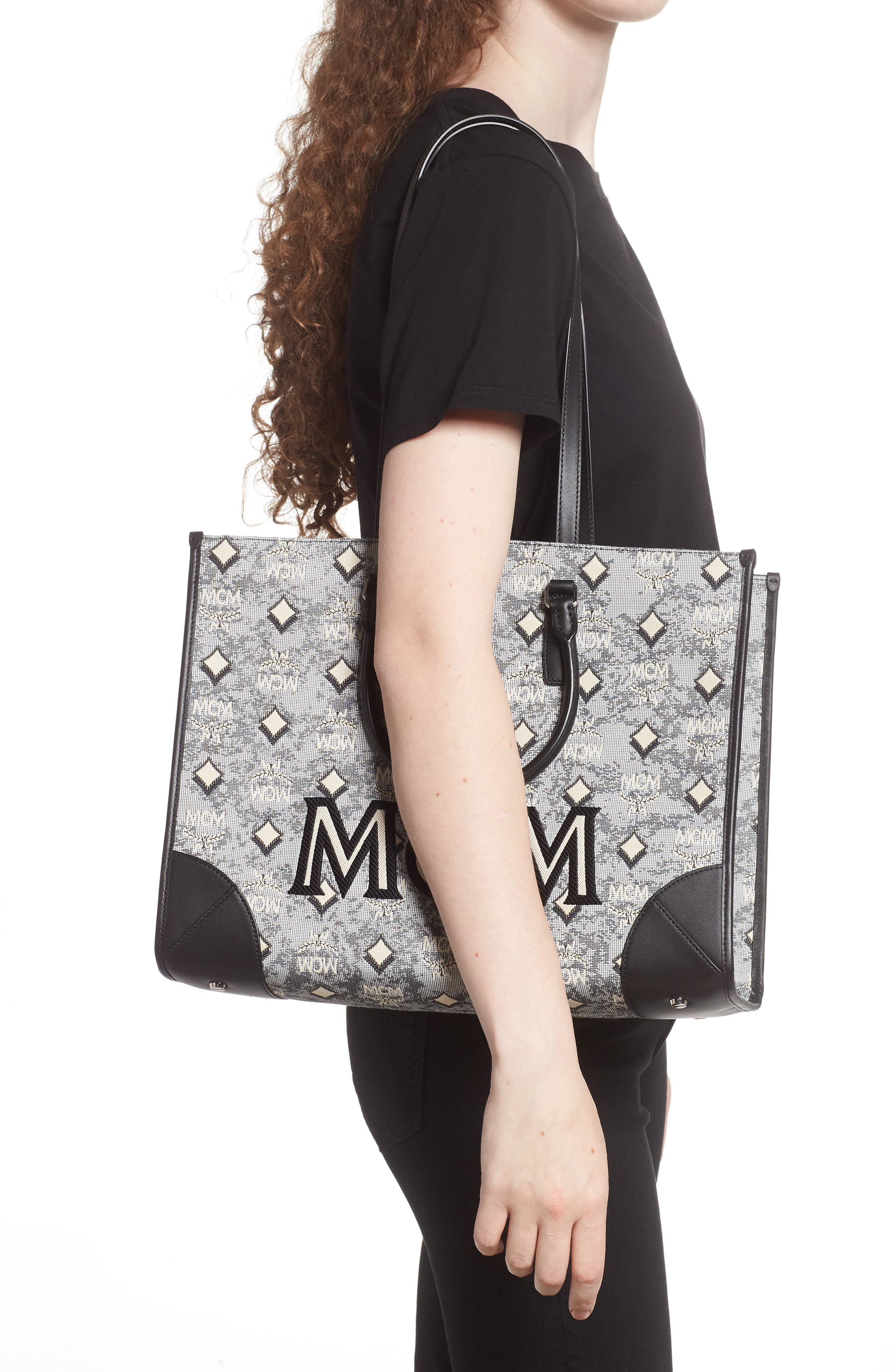 MCM Jacquard Logo Tote, Alternate, color, 