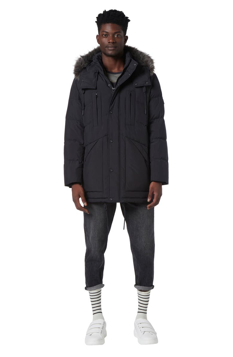 Andrew Marc Tremont Water Resistant Down Quilted Parka with Faux Fur Trim, Alternate, color, Black