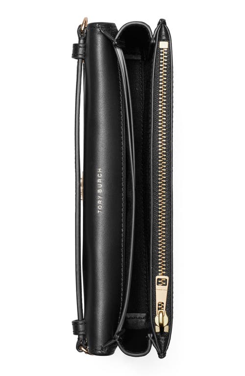 Tory Burch Robinson Pebble Leather Wallet On A Chain In Black/black