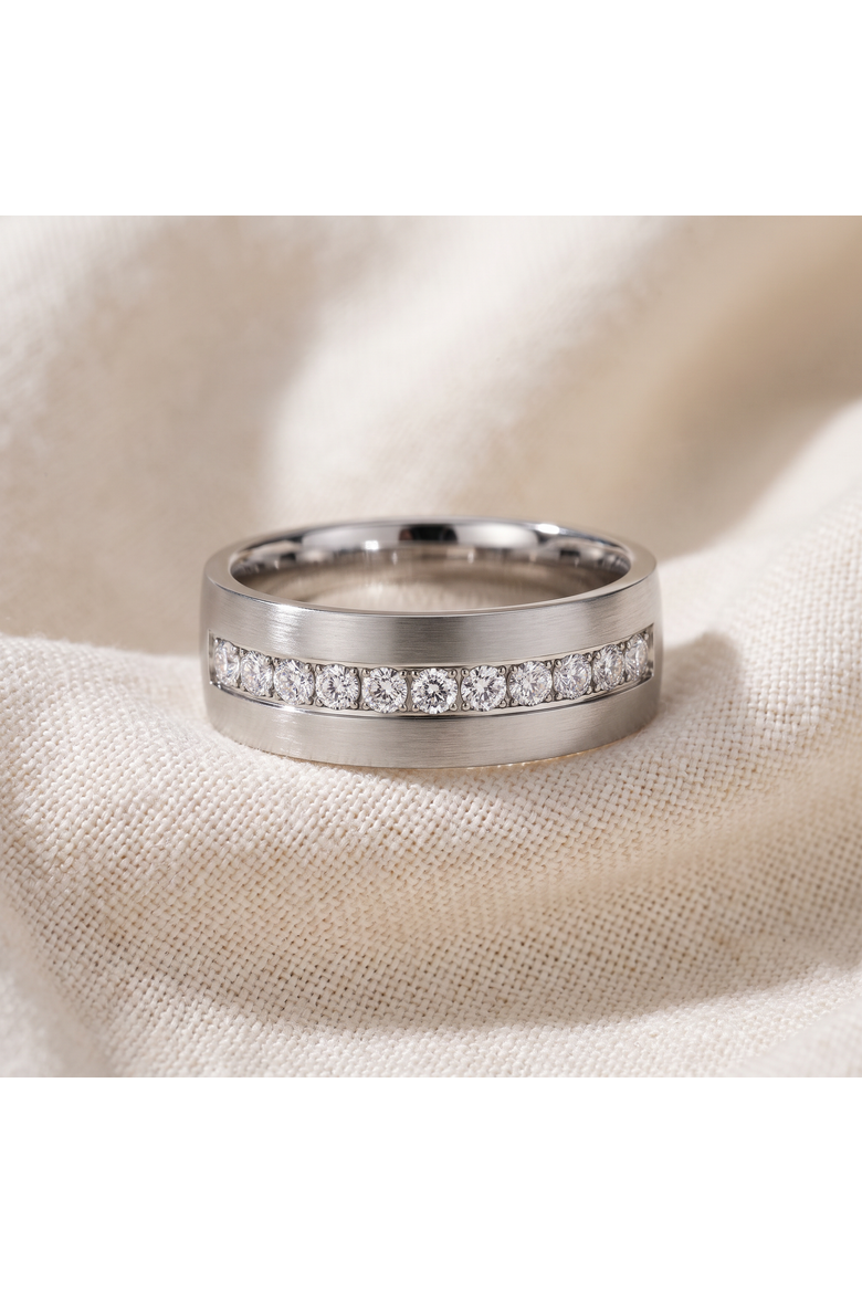 Men's 5/8ct Diamond 8mm Comfort Fit Ring Low Dome Titanium Wedding Band, Alternate, color, Titanium