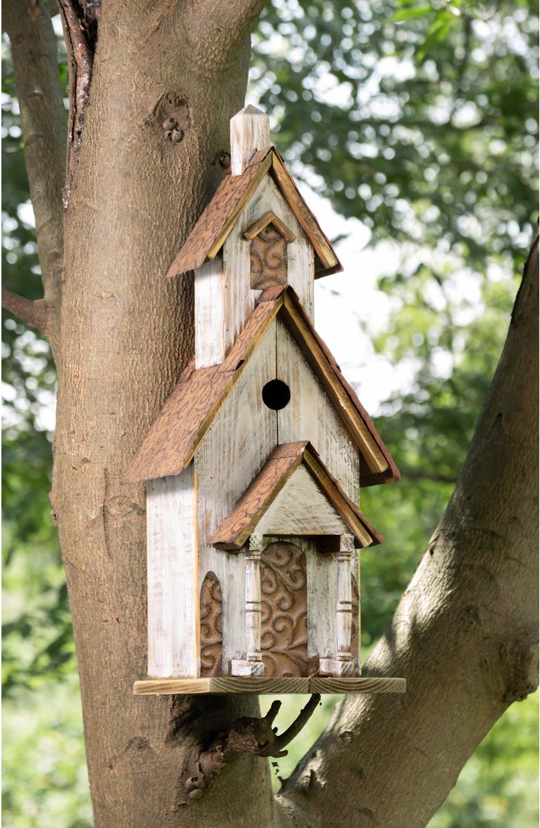 Glitzhome 23.5"H Extra-Large Farmhouse Wood White Birdhouse, Alternate, color, White
