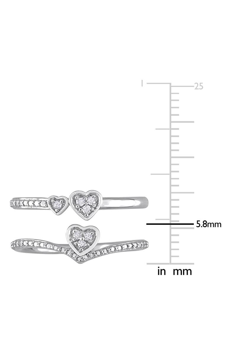DELMAR Set of 2 Sterling Silver Pavé Diamond Heart Stackable Rings - 0.07ct., Alternate, color, White