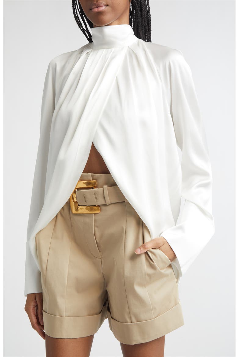 Draped Silk Top, Alternate, color, 0FA WHITE