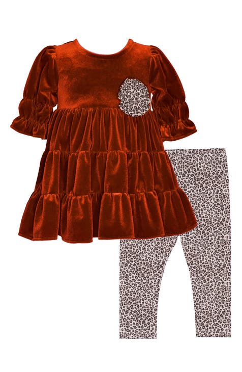 Kids' Velvet Tiered Top & Animal Print Leggings Set (Little Kid)