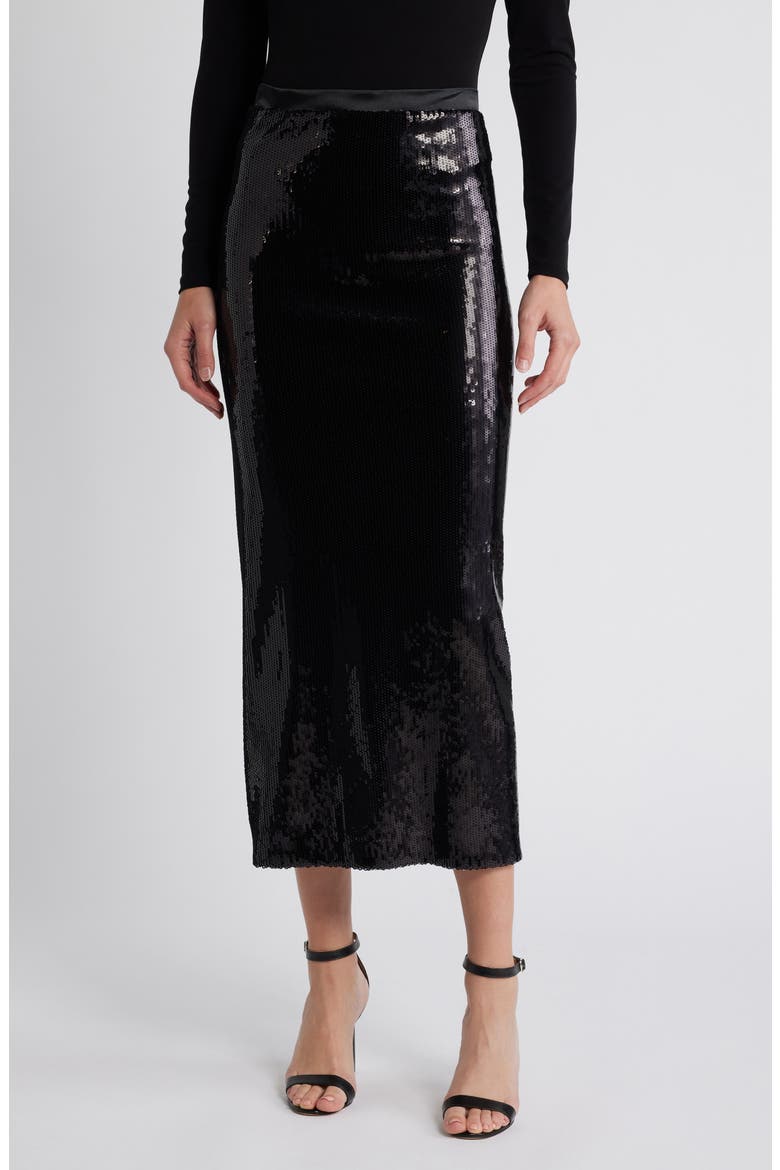 Eluxia Sequin Midi Skirt, Main, color, BLK