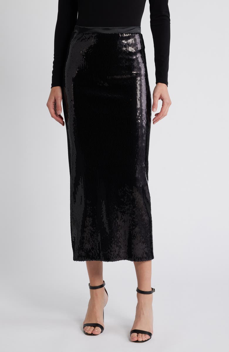 BOSS Eluxia Sequin Midi Skirt, Main, color, Blk