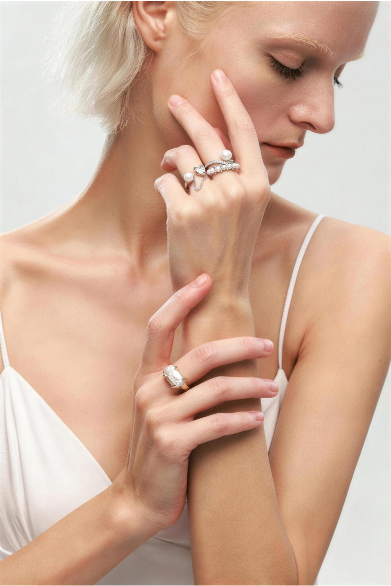 Freshwater Pearl Stackable Ring Set, Alternate, color, Silver