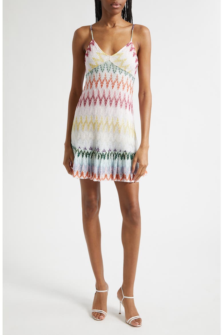 Metallic Zigzag Raschel Knit Minidress, Main, color, MULTICOLOR ON WHITE BASE