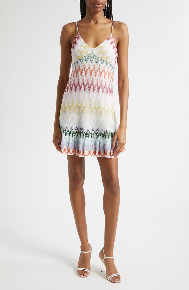 Missoni Metallic Zigzag Raschel Knit Minidress, Main, color, Multicolor On White Base