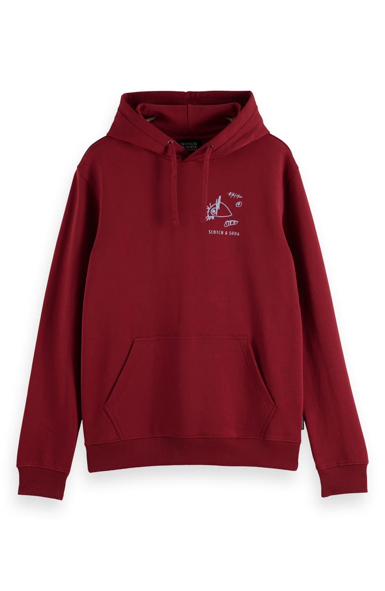 Scotch & Soda Regular Fit Front & Back Art Pullover Hoodie, Alternate, color, Roadside Red