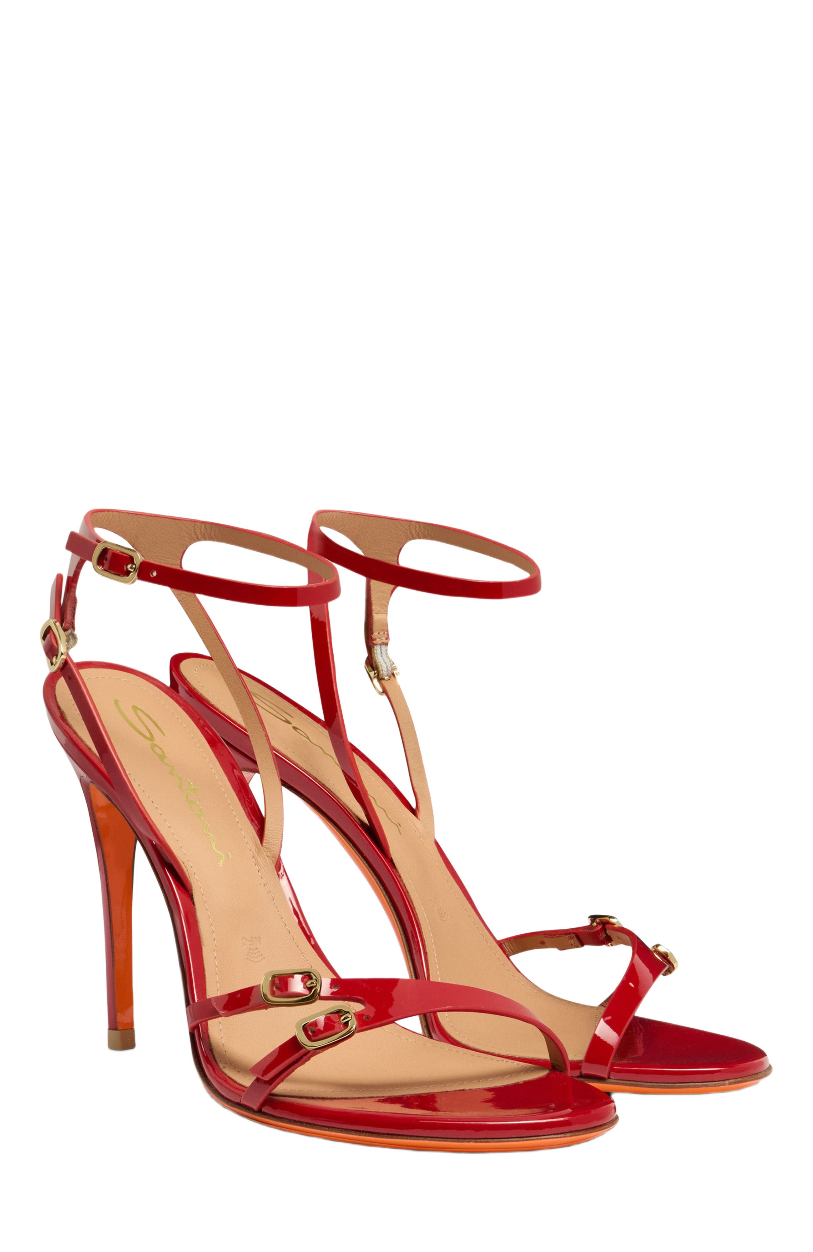 Santoni Women
s patent leather high-heel sandal, Alternate, color, Red